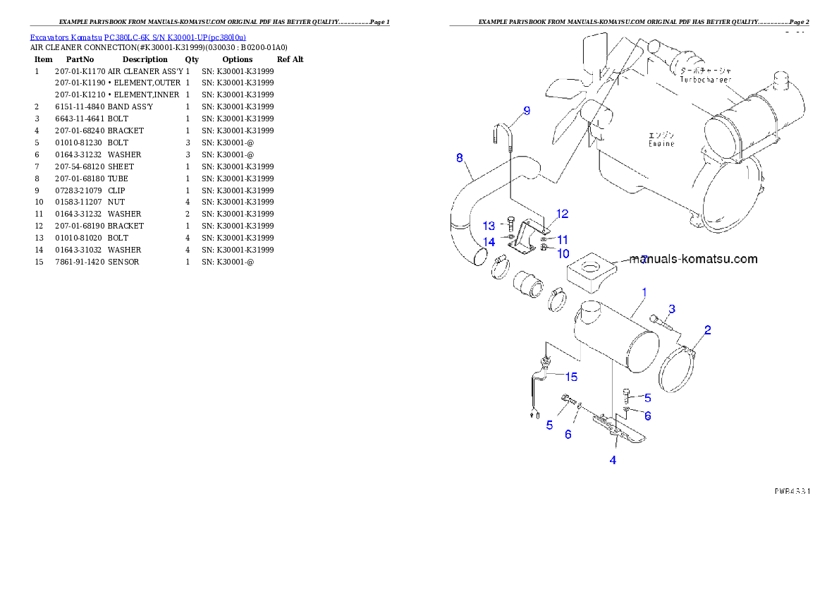 PC380LC-6K S/N K30001-UP Partsbook