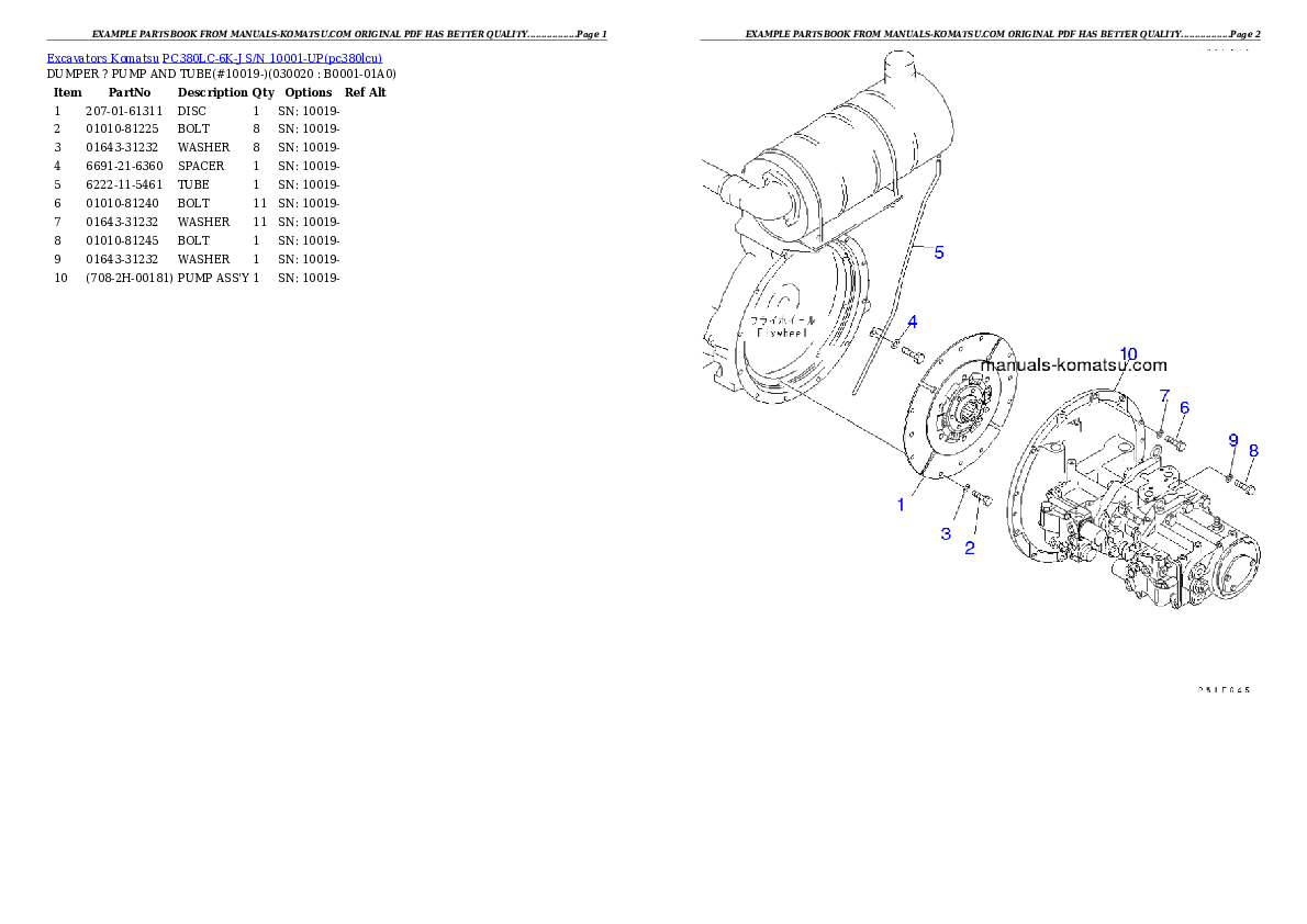 PC380LC-6K-J S/N 10001-UP Partsbook