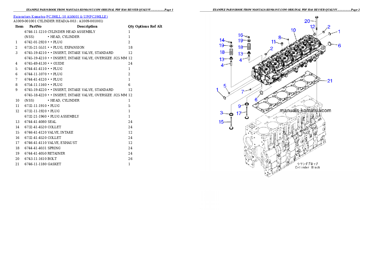 PC390LL-10 A50601 & UP Partsbook