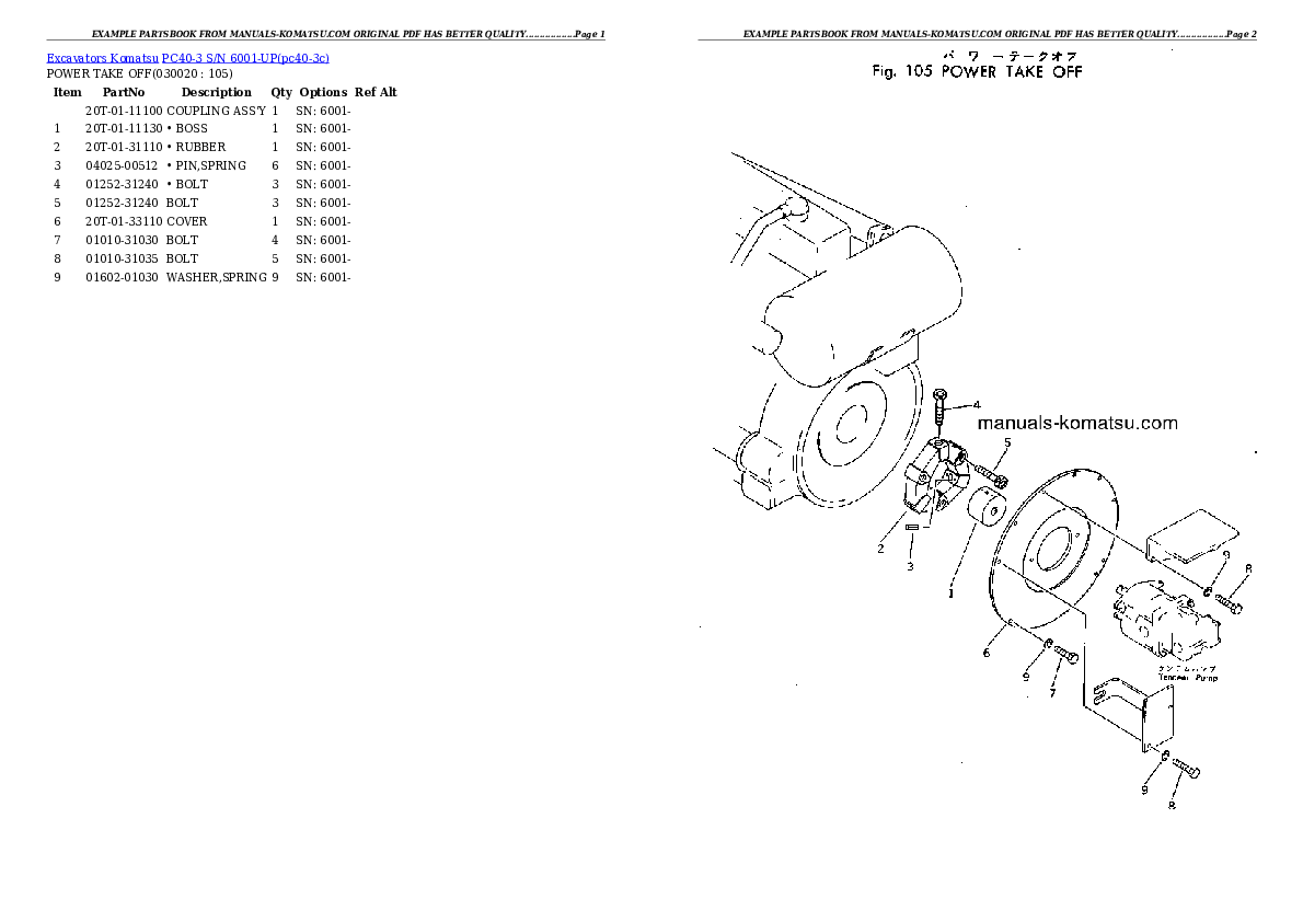 PC40-3 S/N 6001-UP Partsbook