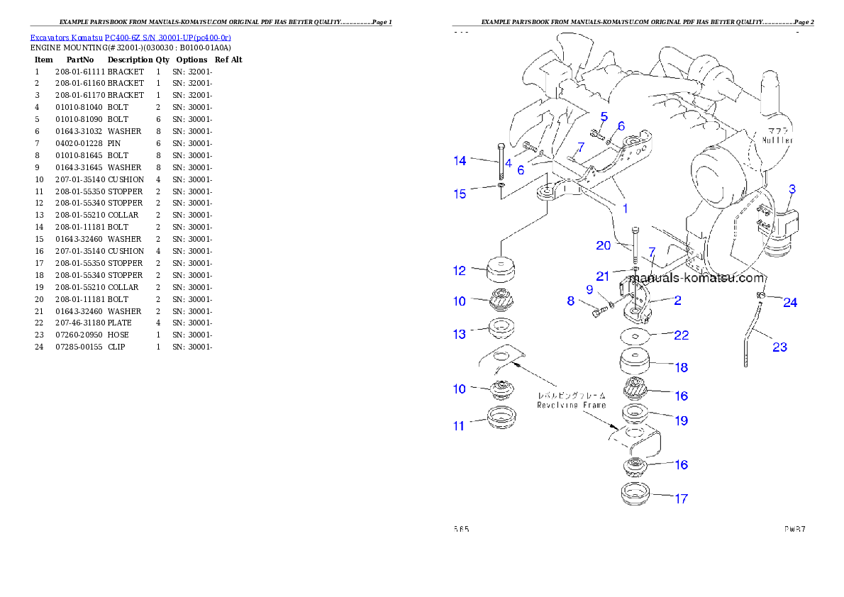 PC400-6Z S/N 30001-UP Partsbook