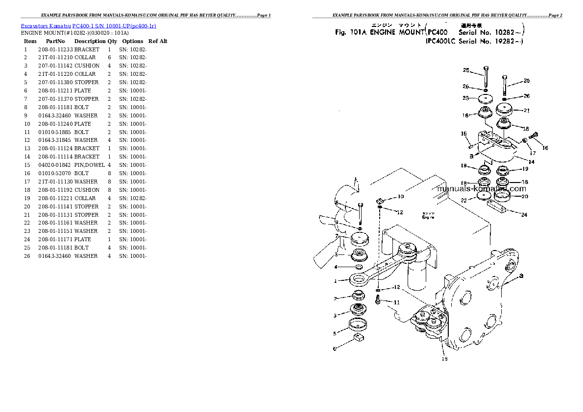 PC400-1 S/N 10001-UP Partsbook