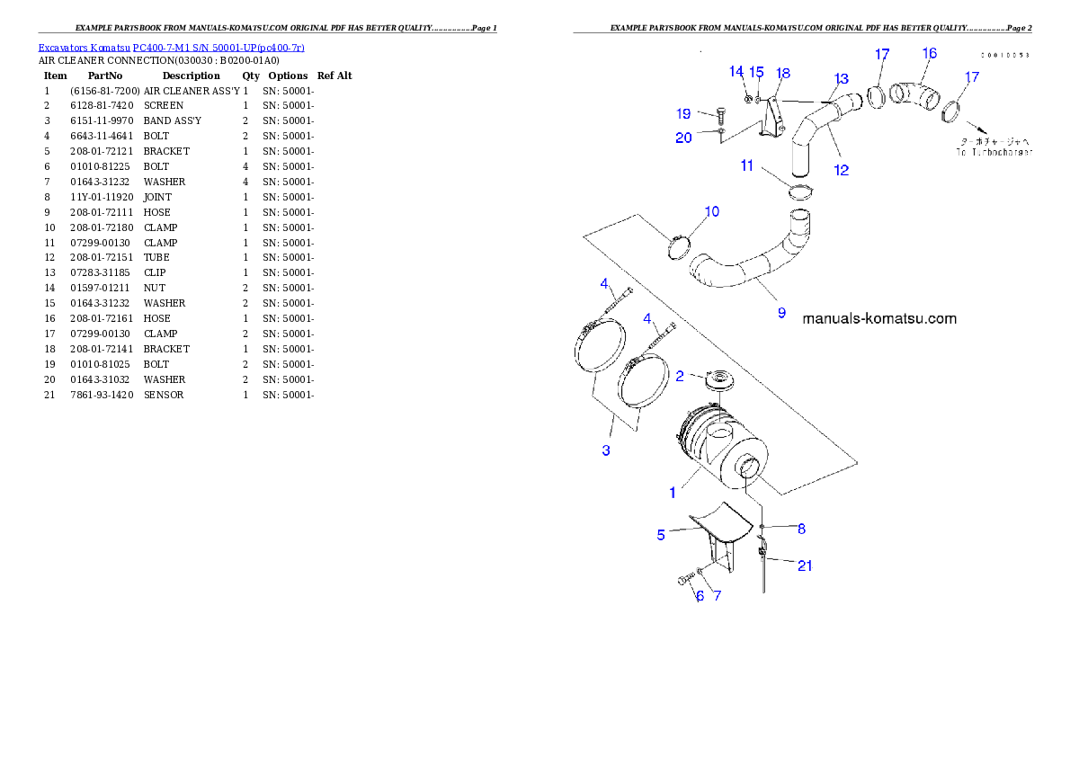 PC400-7-M1 S/N 50001-UP Partsbook