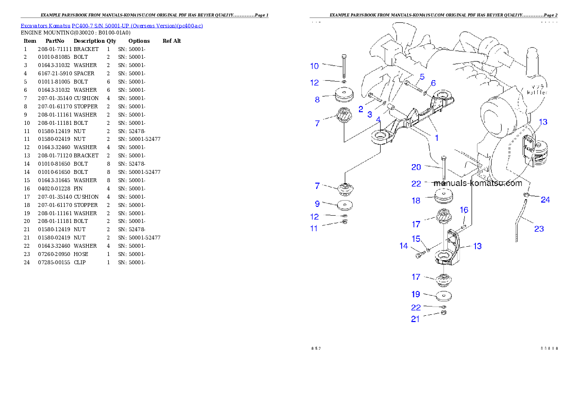 PC400-7 S/N 50001-UP (Overseas Version) Partsbook