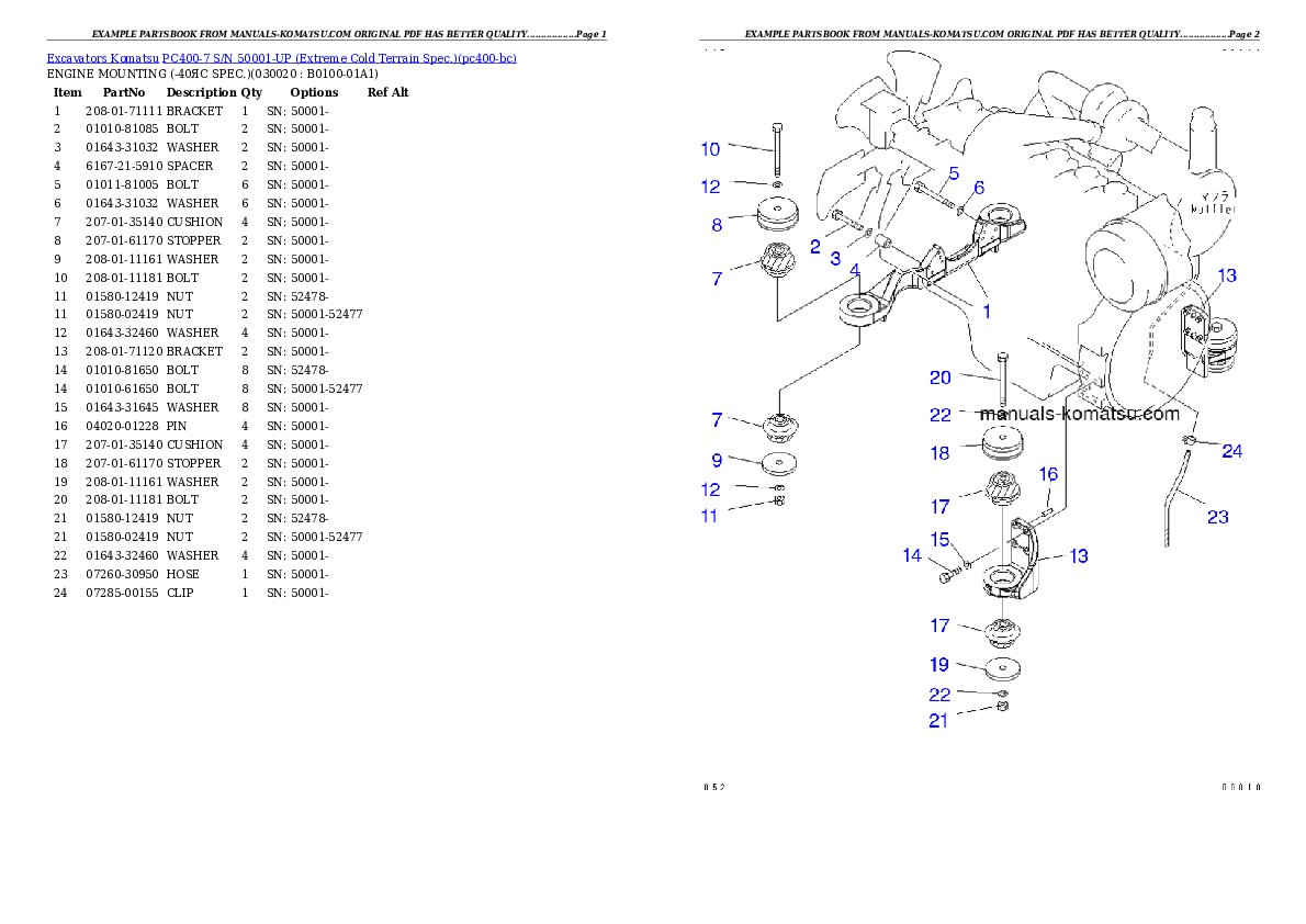 PC400-7 S/N 50001-UP (Extreme Cold Terrain Spec.) Partsbook