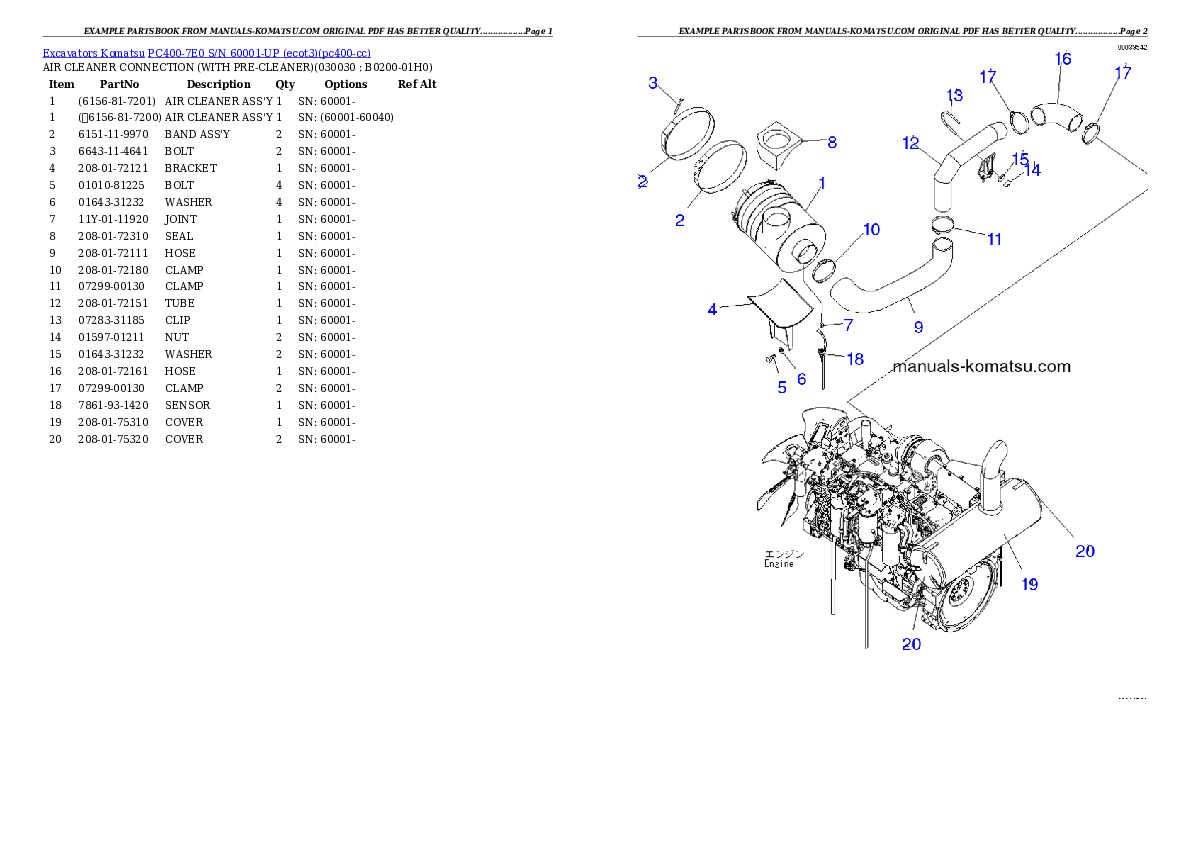 PC400-7E0 S/N 60001-UP (ecot3) Partsbook