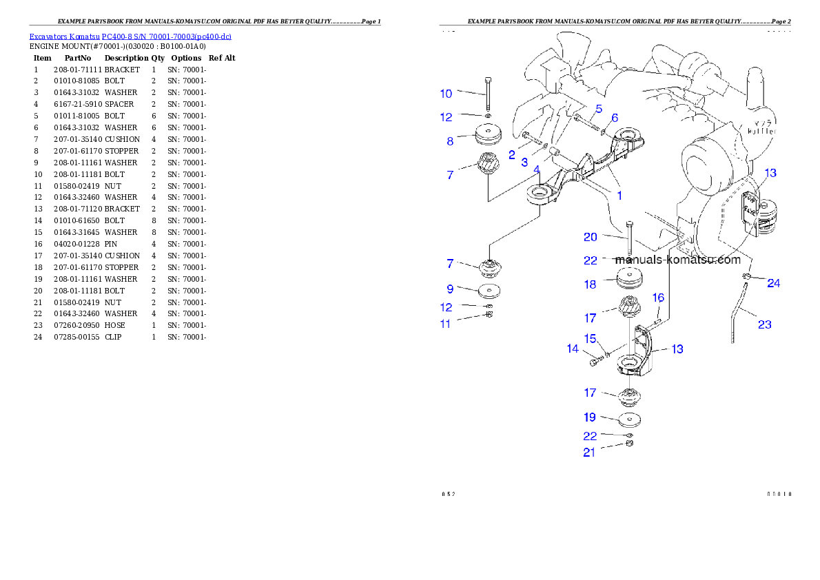 PC400-8 S/N 70001-70003 Partsbook