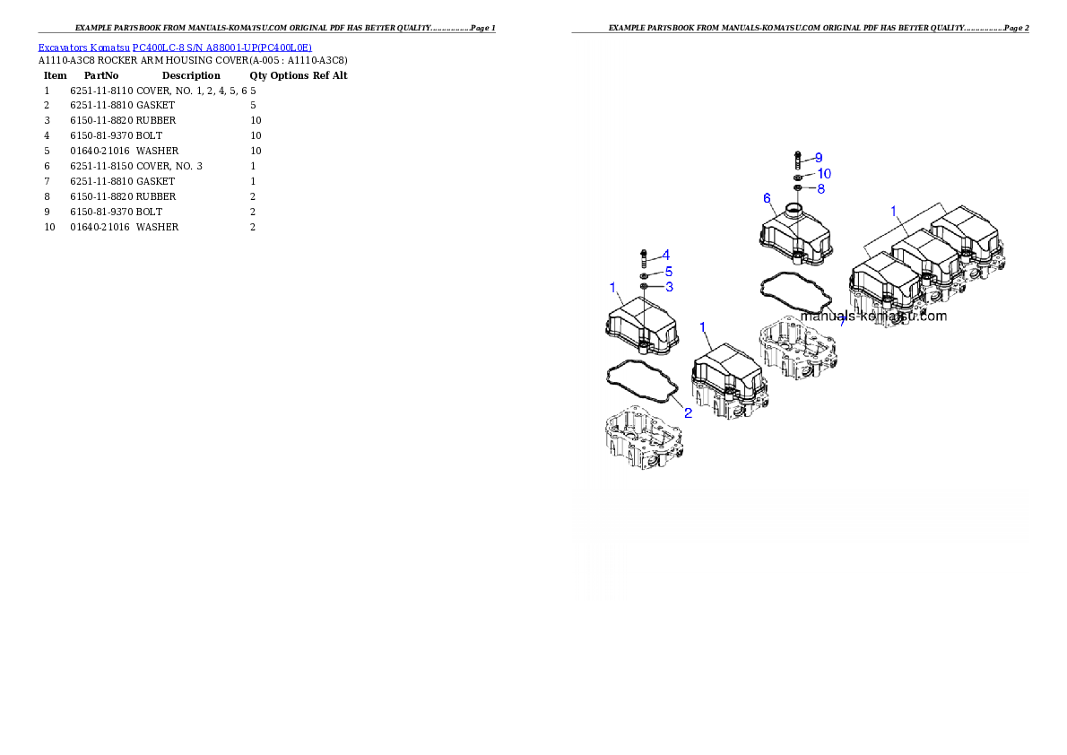 PC400LC-8 S/N A88001-UP Partsbook