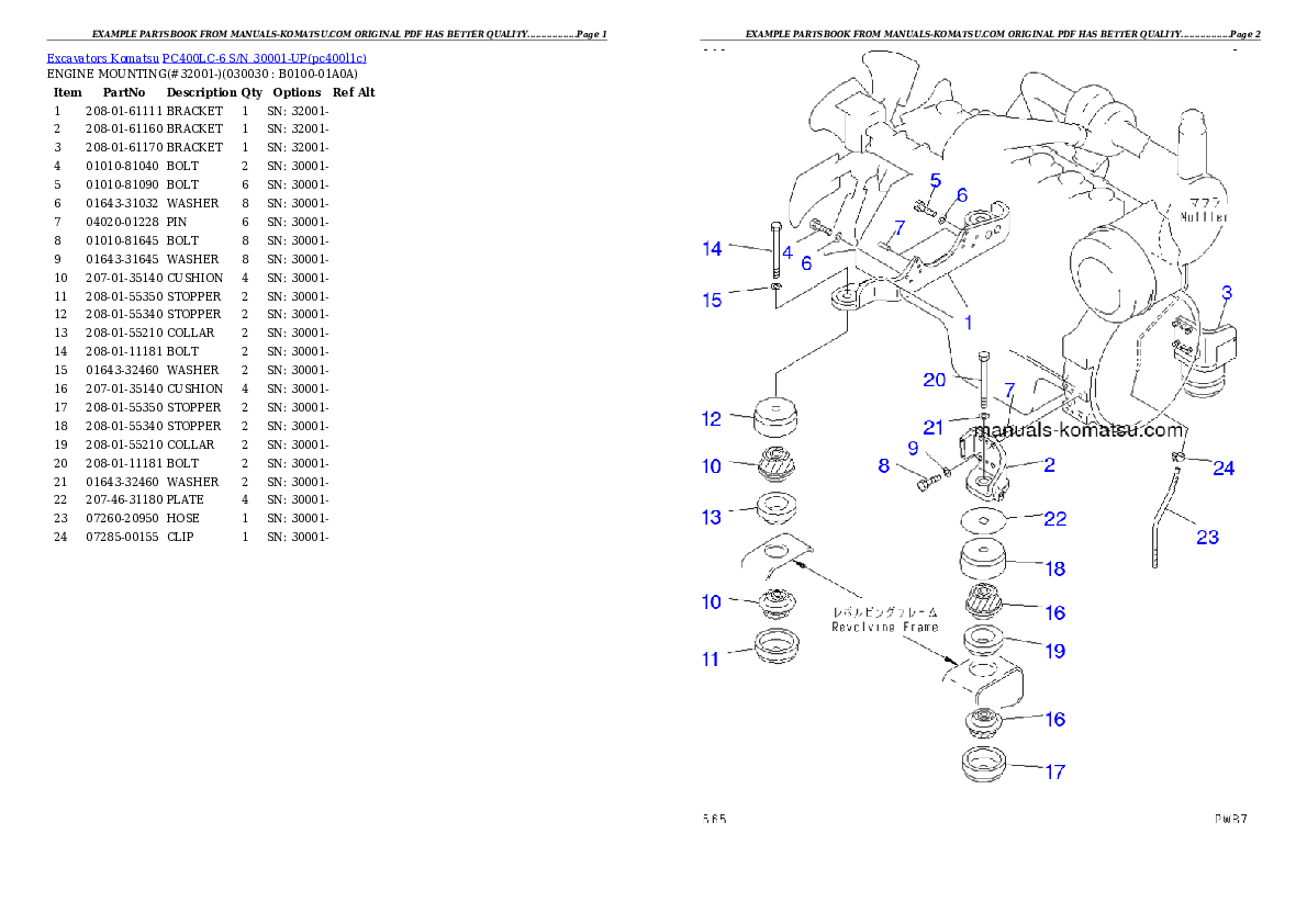 PC400LC-6 S/N 30001-UP Partsbook