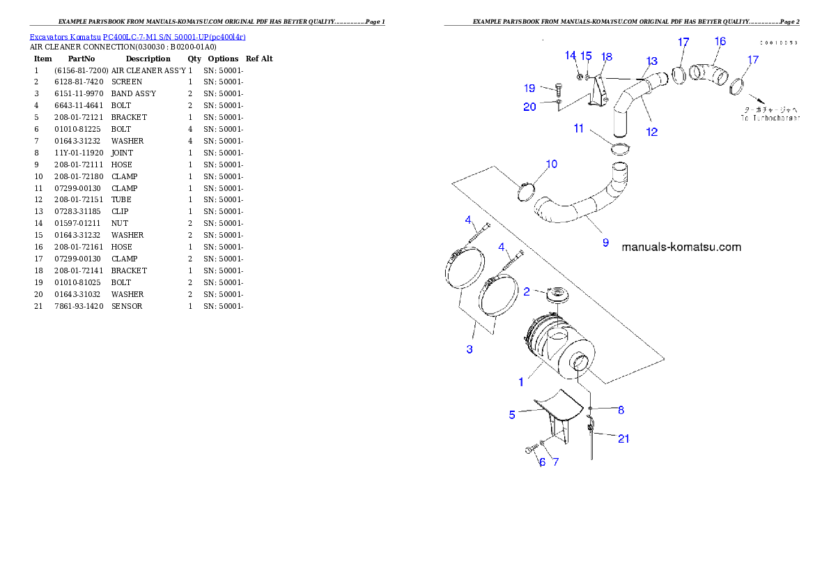 PC400LC-7-M1 S/N 50001-UP Partsbook