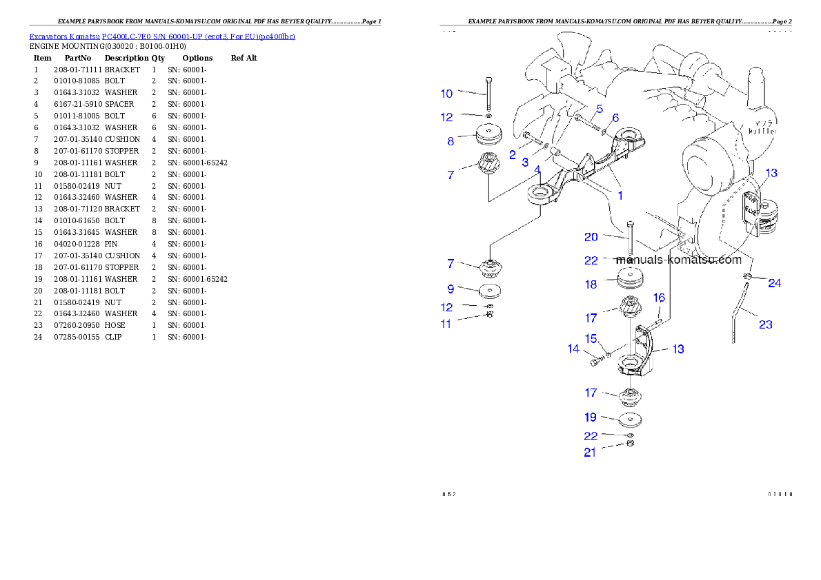 PC400LC-7E0 S/N 60001-UP (ecot3, For EU) Partsbook