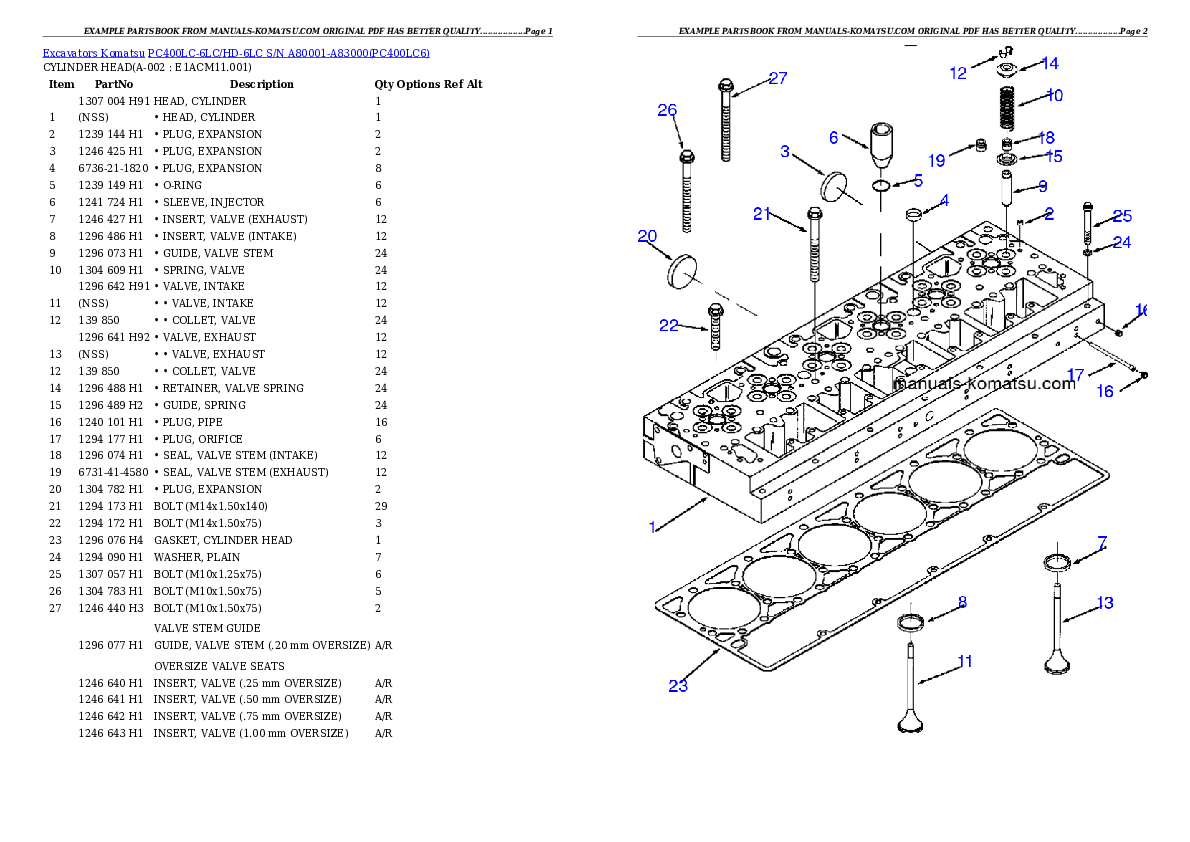 PC400LC-6LC/HD-6LC S/N A80001-A83000 Partsbook