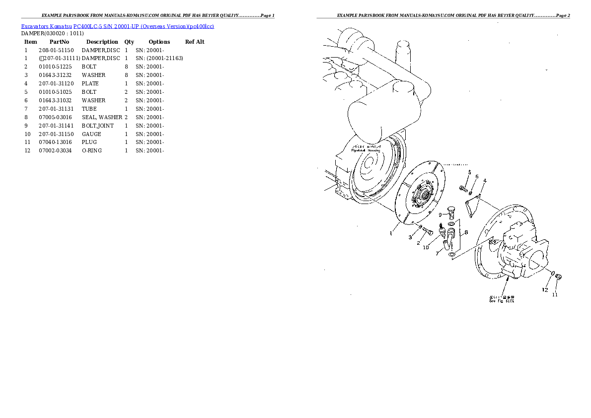 PC400LC-5 S/N 20001-UP (Overseas Version) Partsbook