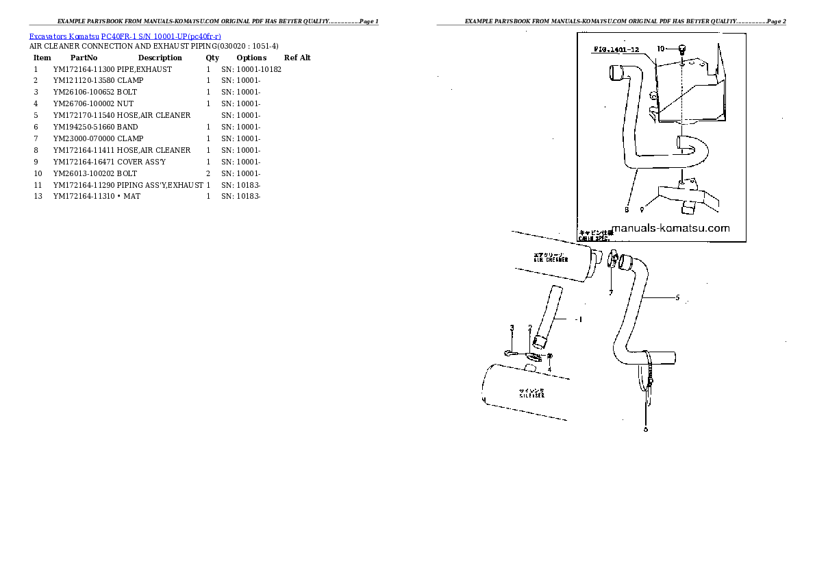 PC40FR-1 S/N 10001-UP Partsbook