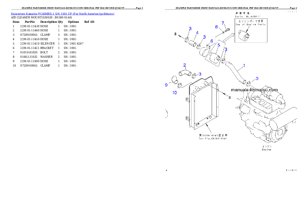 PC40MRX-1 S/N 1001-UP (For North America) Partsbook