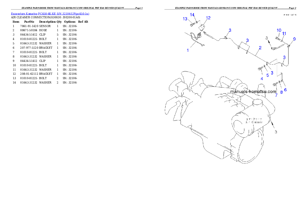 PC450-6K-KE S/N 32106-UP Partsbook