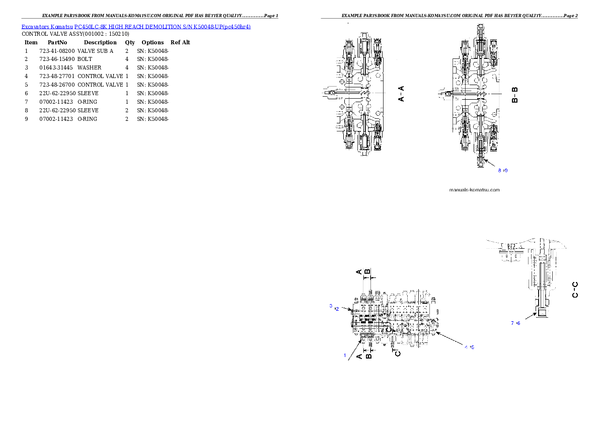 PC450LC-8K HIGH REACH DEMOLITION S/N K50048-UP Partsbook