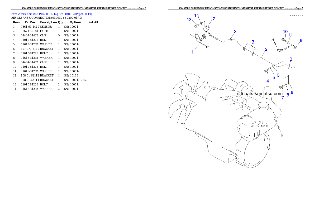 PC450LC-6K-J S/N 10001-UP Partsbook