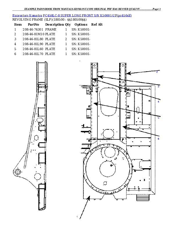 PC450LC-8 SUPER LONG FRONT S/N K50001-UP Partsbook