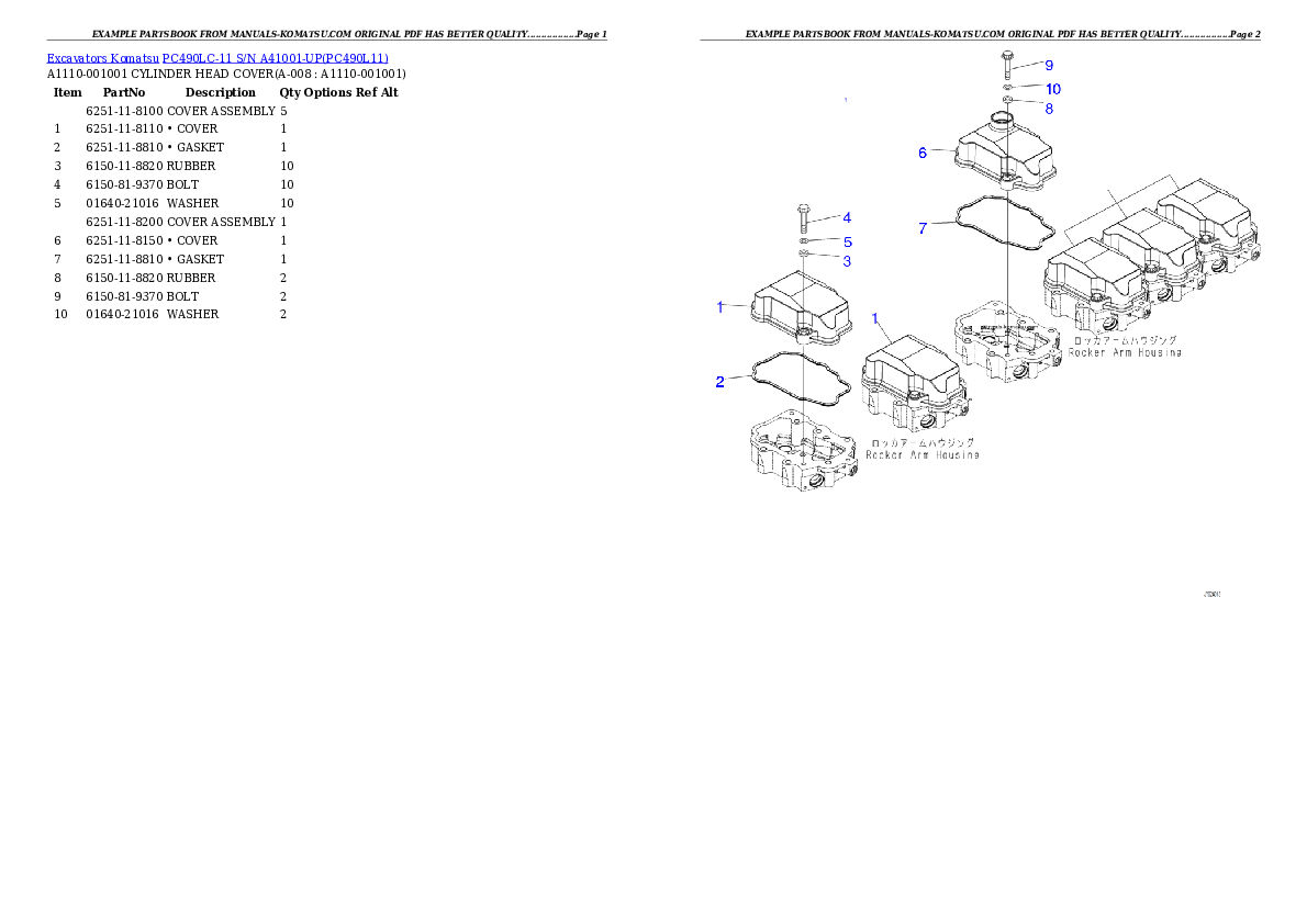 PC490LC-11  S/N A41001-UP Partsbook