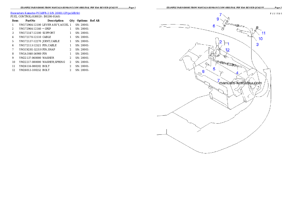 PC50FR-2 S/N 20001-UP Partsbook