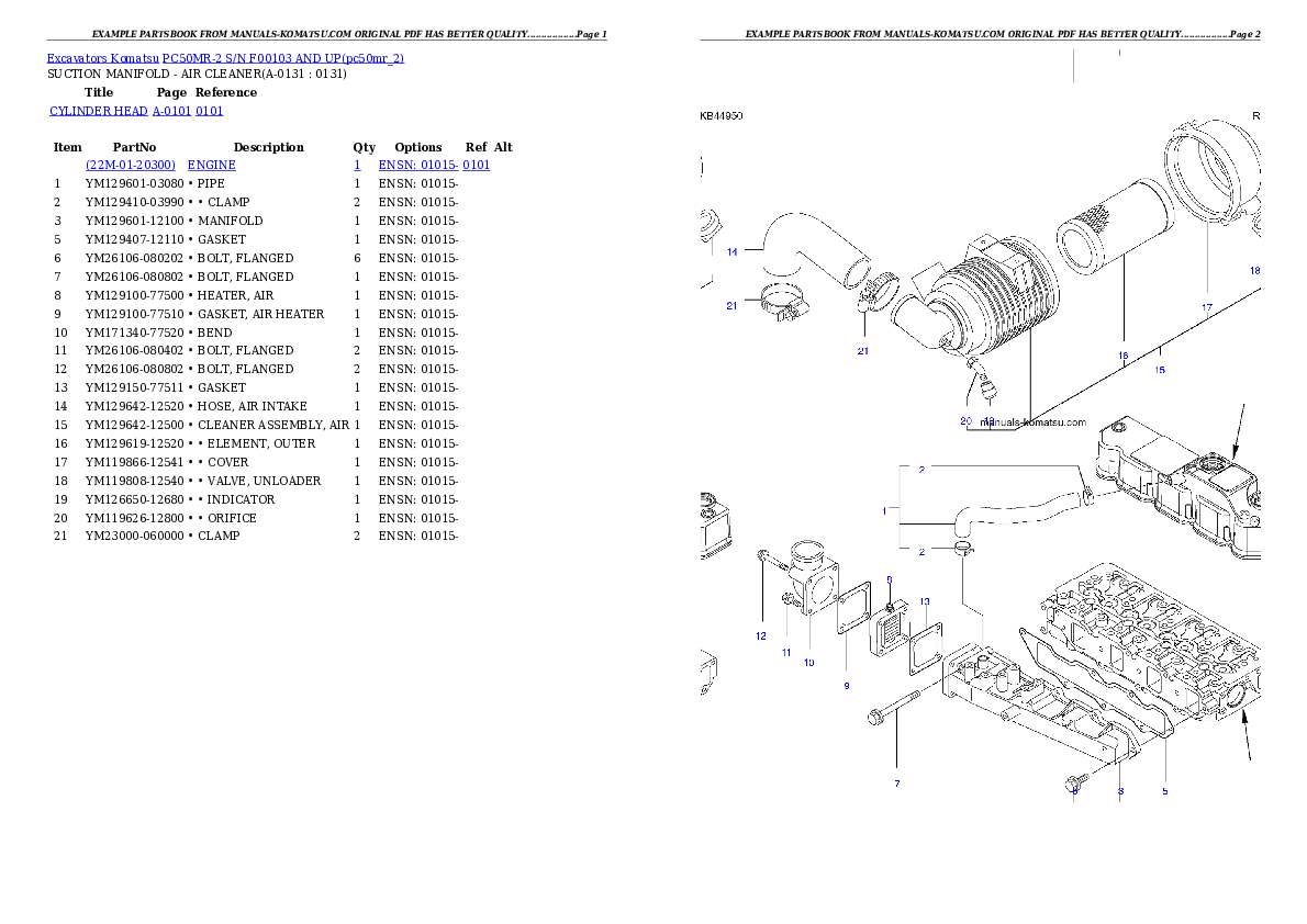 PC50MR-2 S/N F00103 AND UP Partsbook