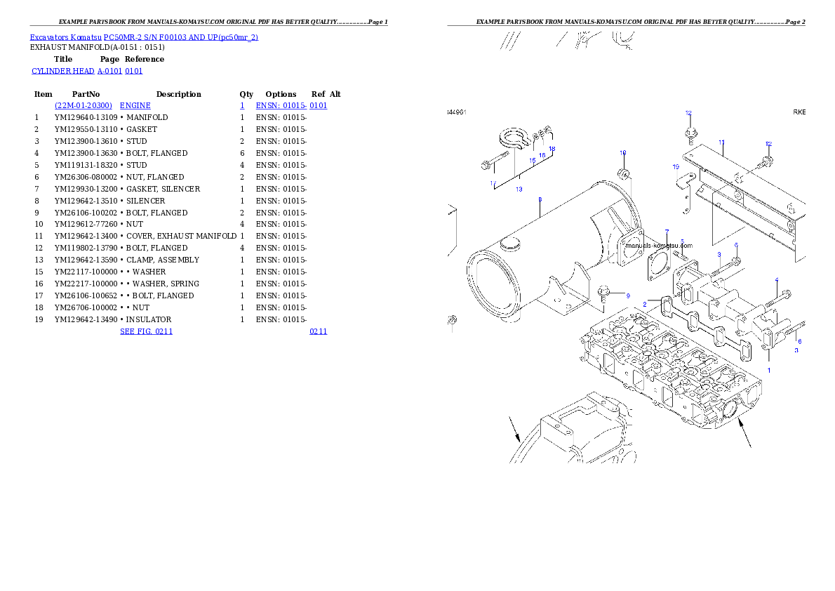 PC50MR-2 S/N F00103 AND UP Partsbook