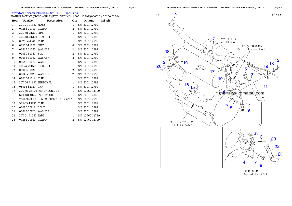PC50UD-2 S/N 8001-UP Partsbook