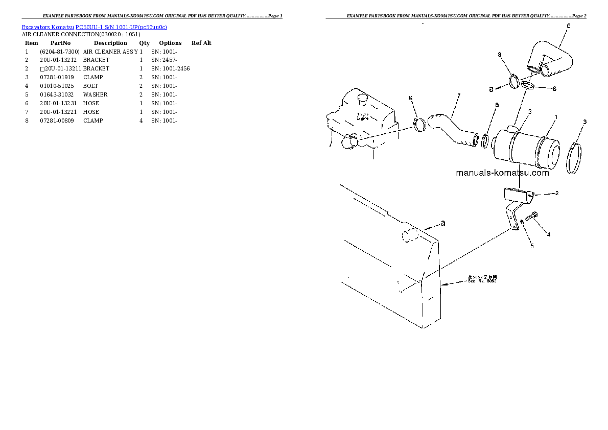 PC50UU-1 S/N 1001-UP Partsbook