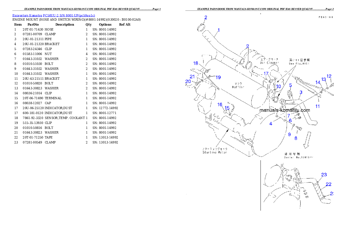 PC50UU-2 S/N 8001-UP Partsbook