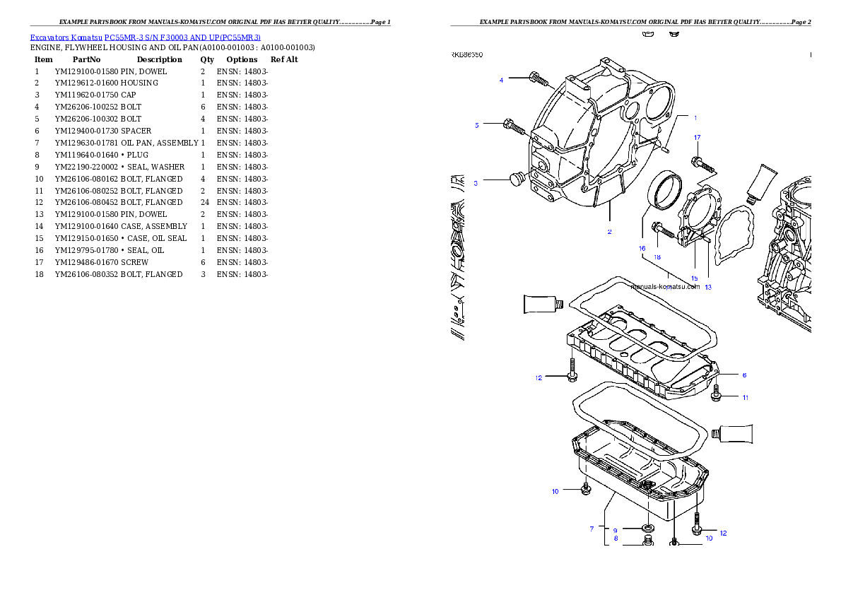 PC55MR-3 S/N F30003 AND UP Partsbook