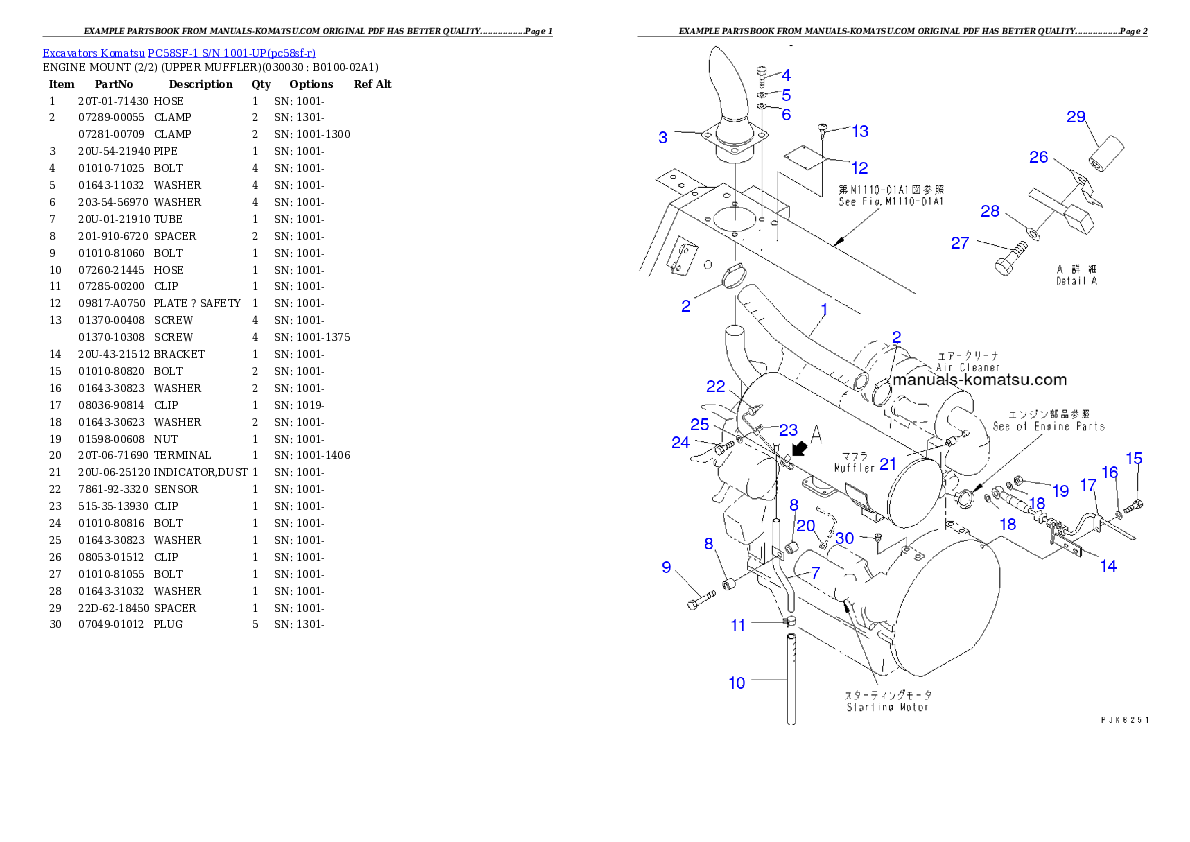 PC58SF-1 S/N 1001-UP Partsbook