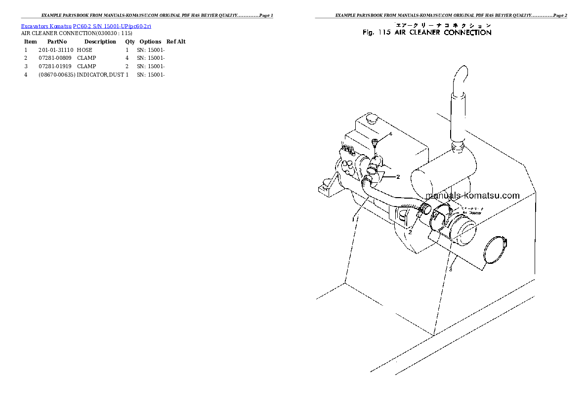 PC60-2 S/N 15001-UP Partsbook