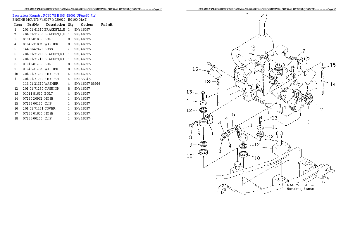 PC60-7S-B S/N 45001-UP Partsbook