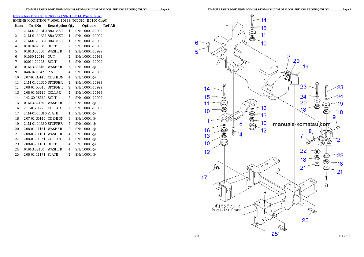 PC600-6KJ S/N 10001-UP Partsbook