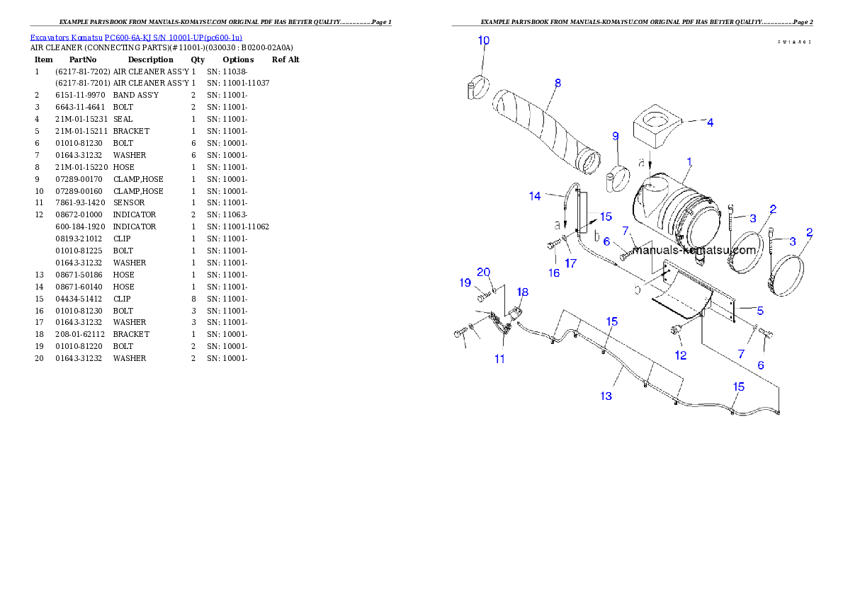 PC600-6A-KJ S/N 10001-UP Partsbook