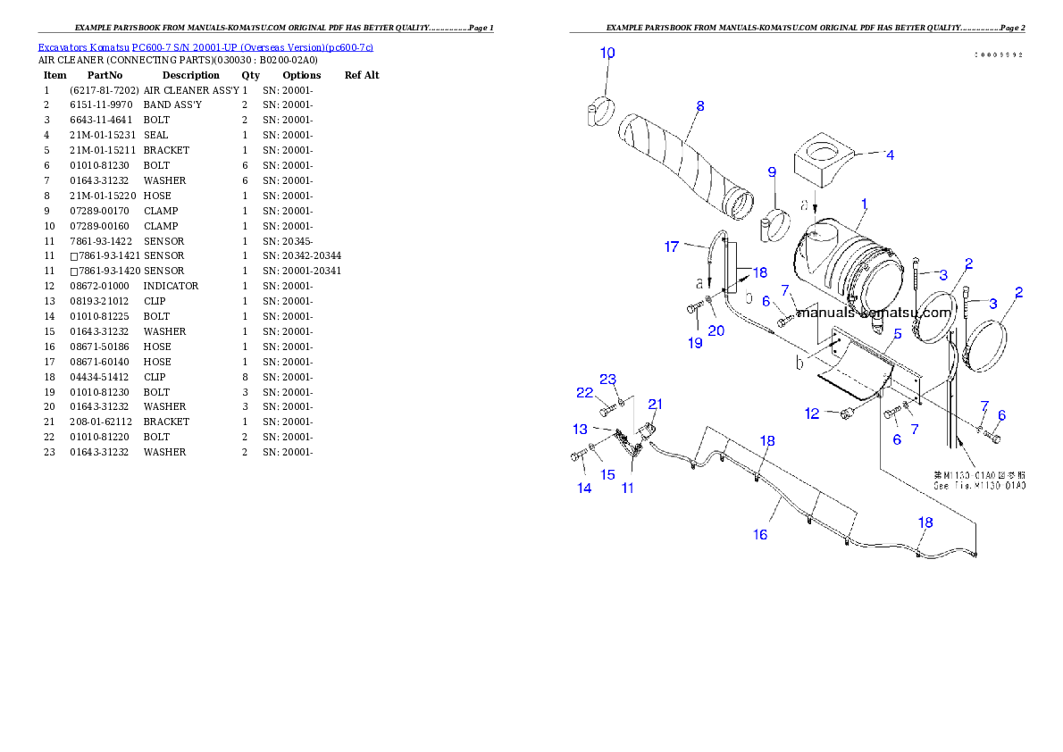 PC600-7 S/N 20001-UP (Overseas Version) Partsbook