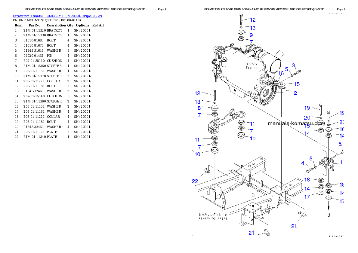 PC600-7-M1 S/N 20001-UP Partsbook