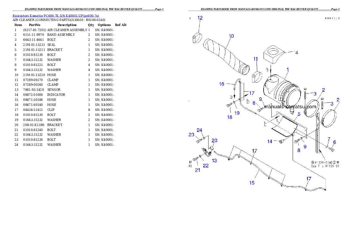 PC600-7K S/N K40001-UP Partsbook