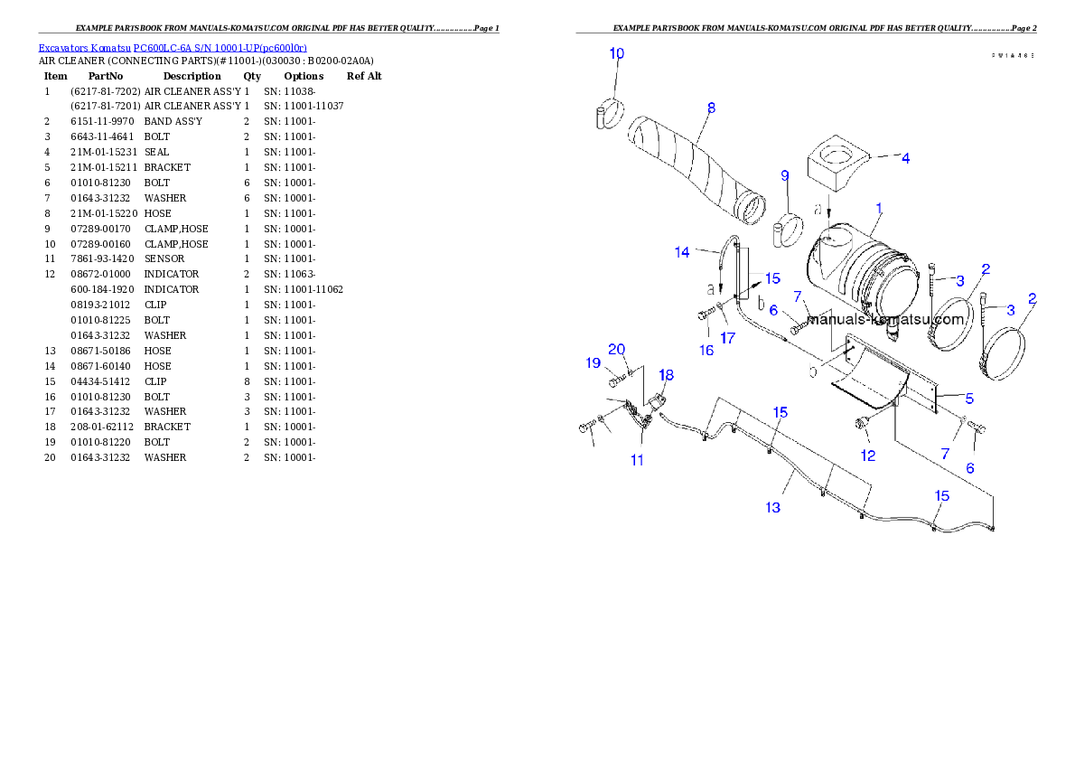 PC600LC-6A S/N 10001-UP (Overseas Version) Partsbook