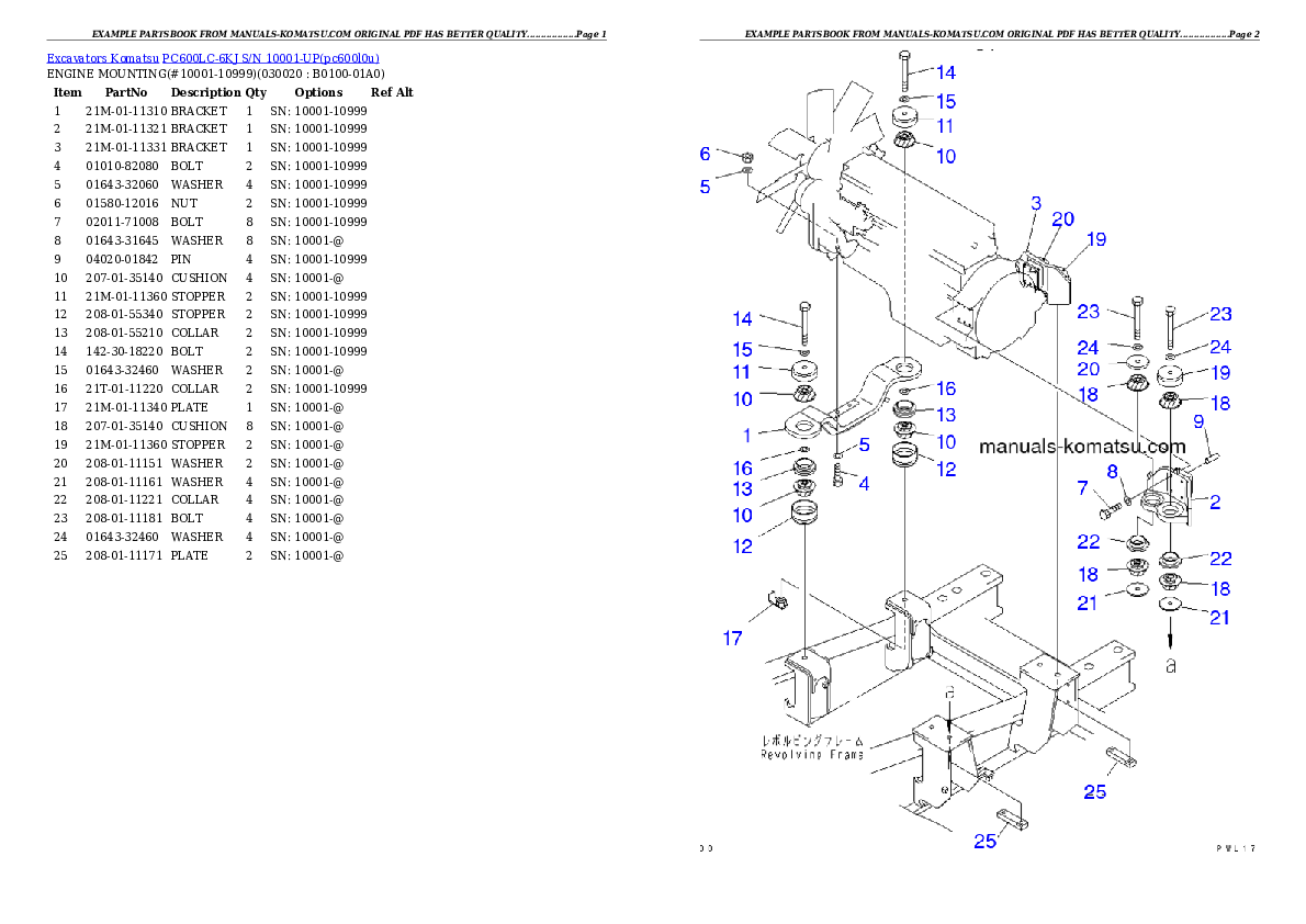 PC600LC-6KJ S/N 10001-UP Partsbook