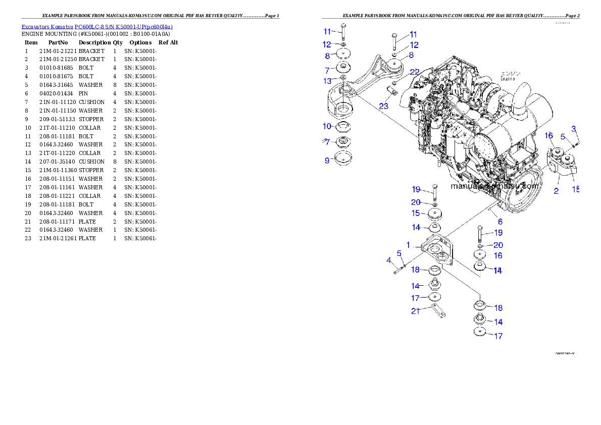 PC600LC-8 S/N K50001-UP Partsbook