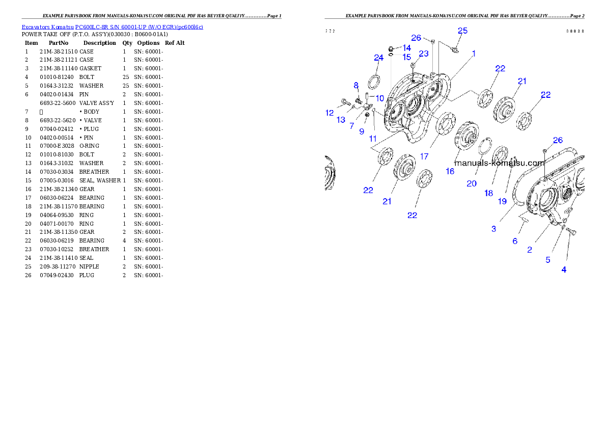 PC600LC-8R S/N 60001-UP (W/O EGR) Partsbook