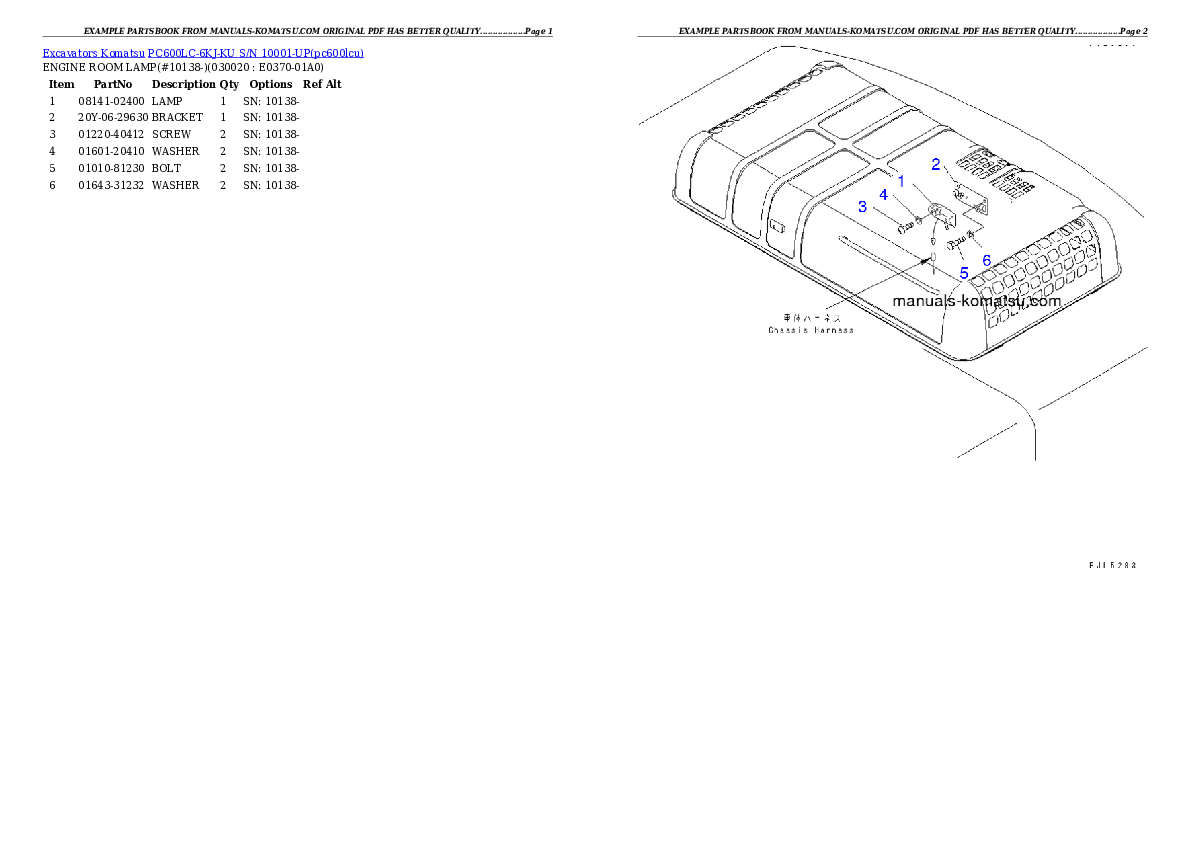 PC600LC-6KJ-KU S/N 10001-UP Partsbook