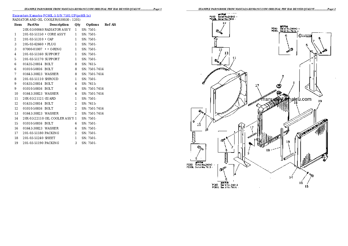 PC60L-5 S/N 7501-UP Partsbook