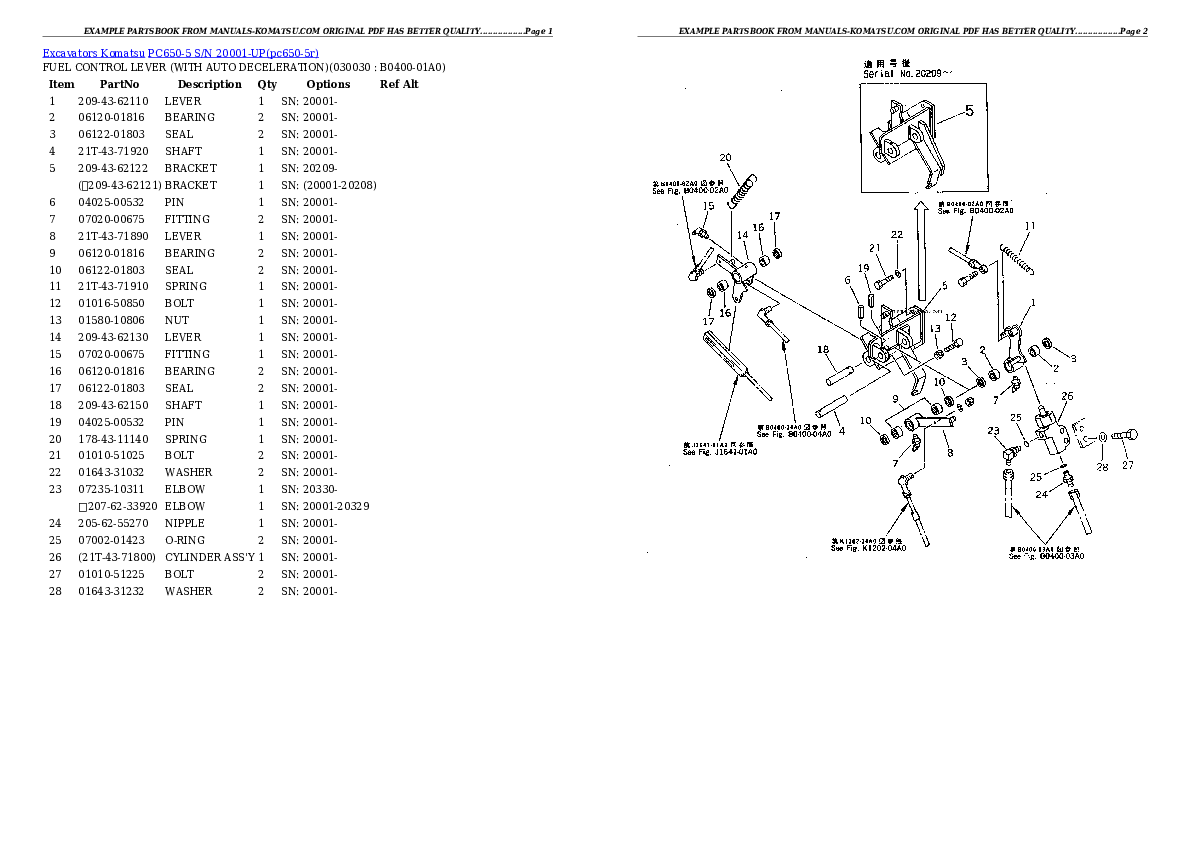 PC650-5 S/N 20001-UP Partsbook