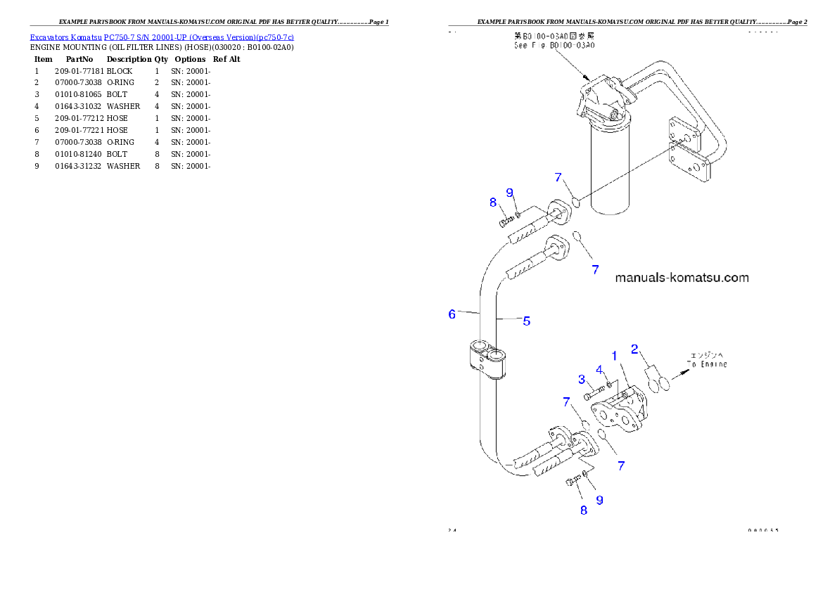 PC750-7 S/N 20001-UP (Overseas Version) Partsbook