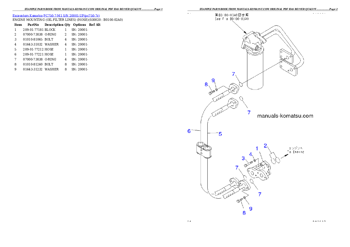 PC750-7-M1 S/N 20001-UP Partsbook