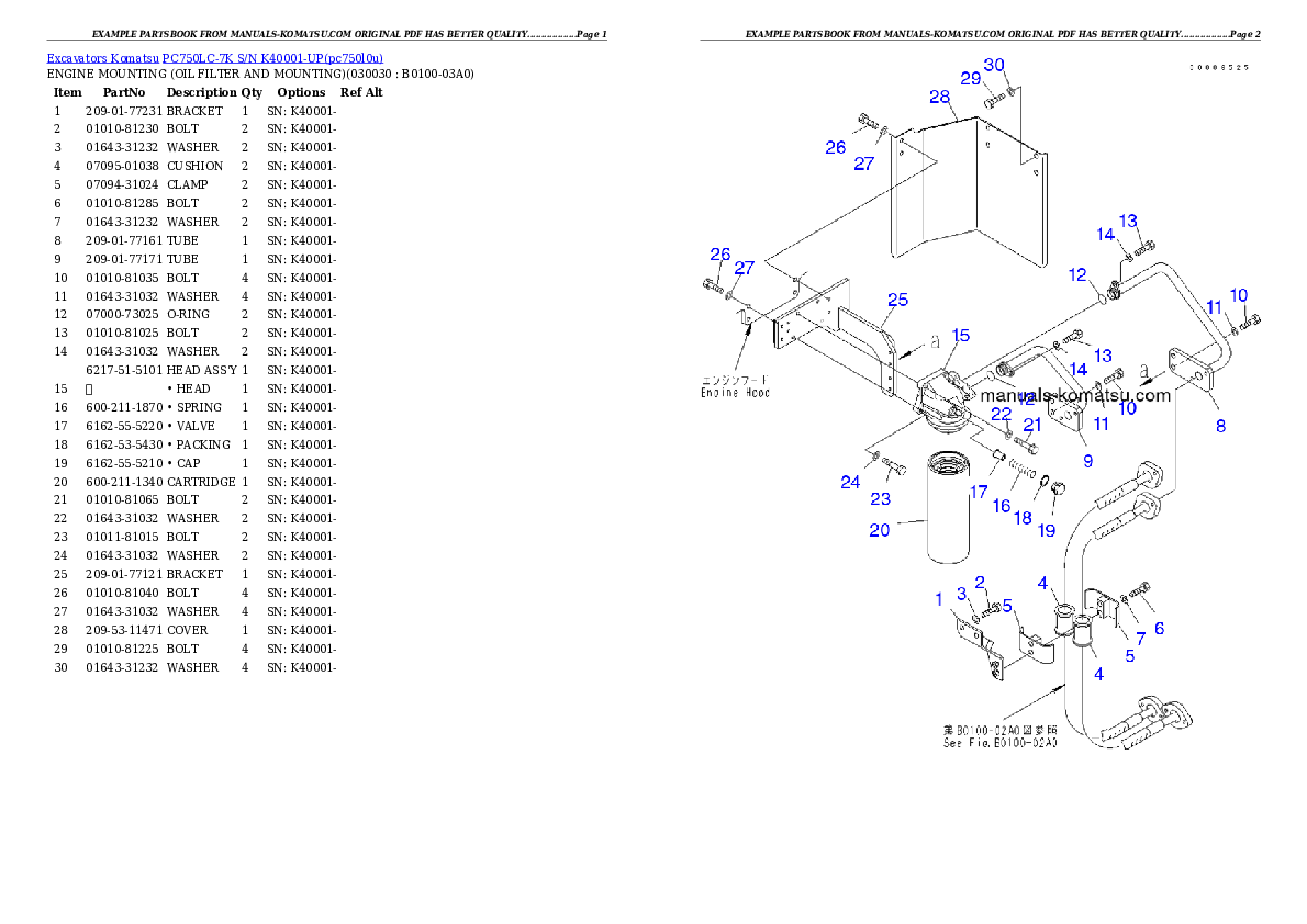 PC750LC-7K S/N K40001-UP Partsbook