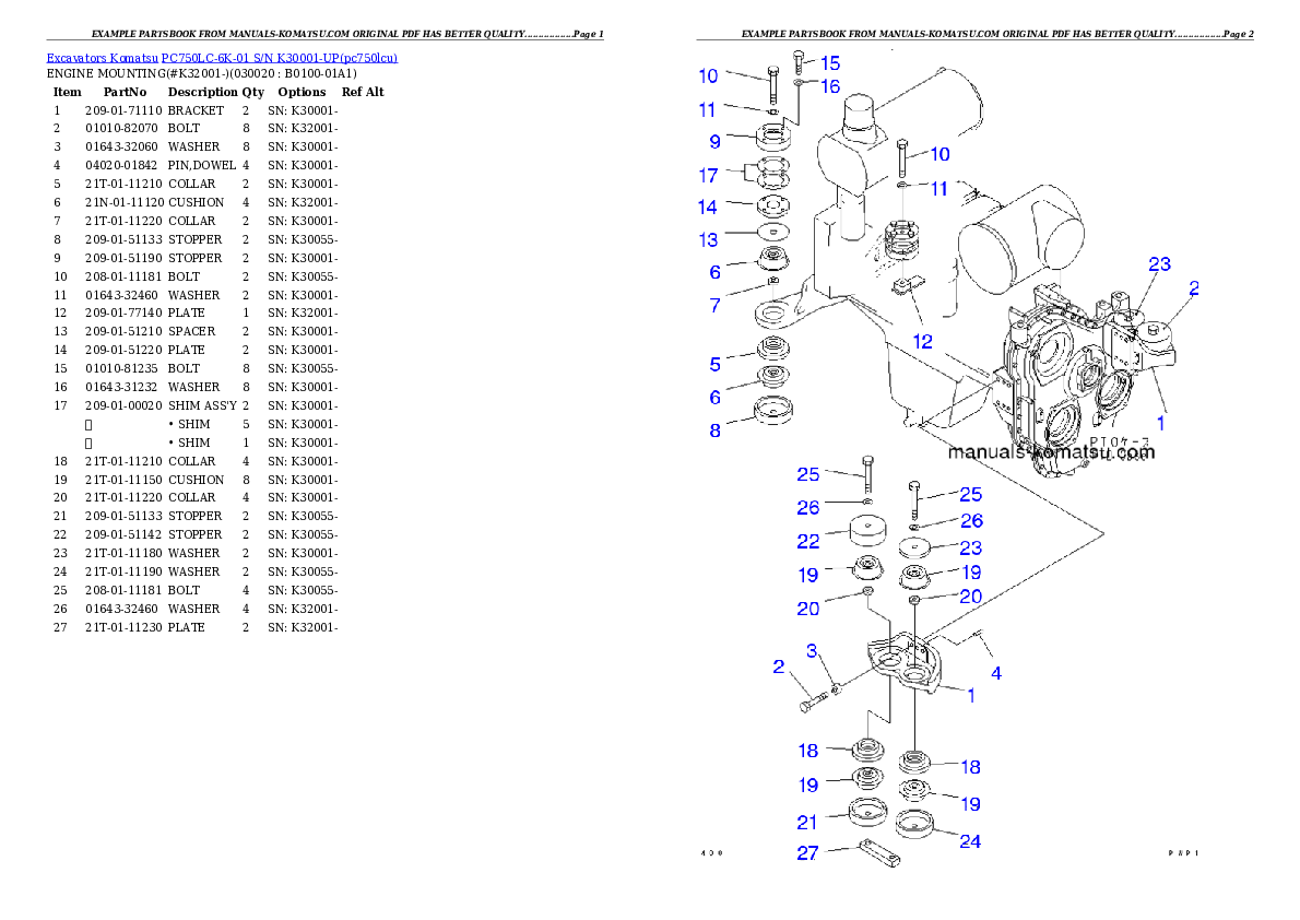 PC750LC-6K-01 S/N K30001-UP Partsbook